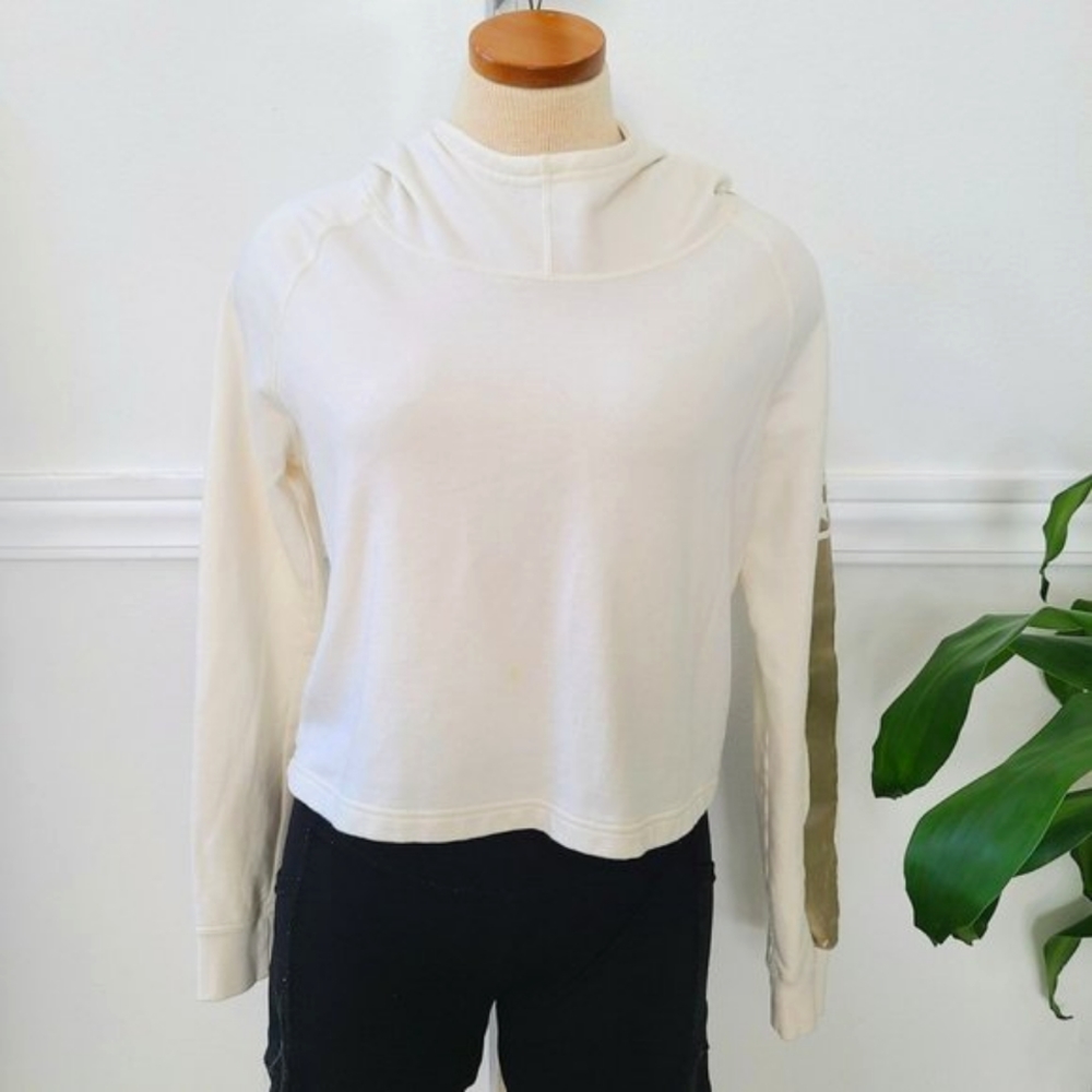 Converse Off White Cropped Cotton French Terry Pullover Hoodie  Womens SP - Picture 2 of 13